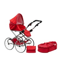 Baby Retro Stroller for dolls 2in1 New Baby Magdalena red with polka dots