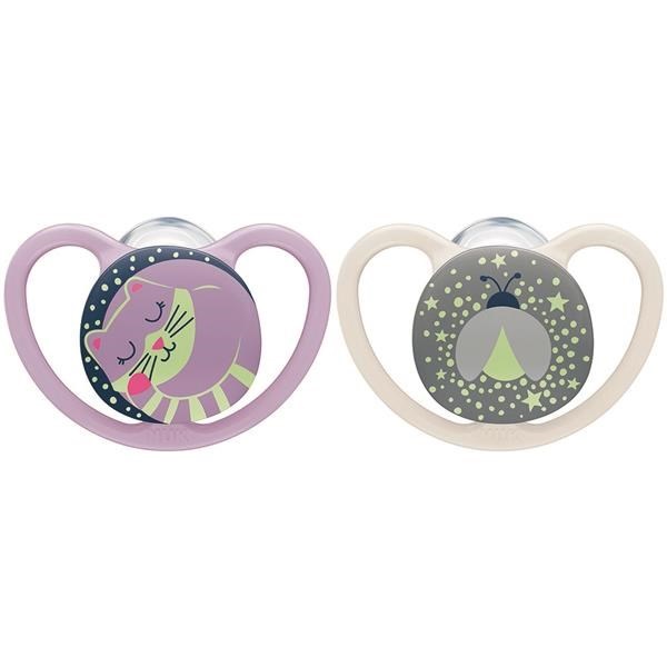 NUK Happy Nights pacifier 6-18m 2pcs/BOX girl, size 6-18 m