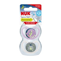 NUK Happy Nights pacifier 6-18m 2pcs/BOX girl, size 6-18 m