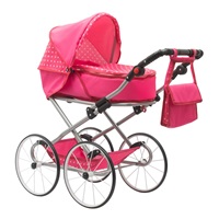 Baby Retro Stroller for dolls 2in1 New Baby Anetka pink with polka dots