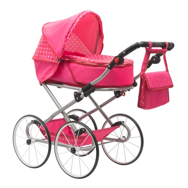 Baby Retro Stroller for dolls 2in1 New Baby Anetka pink with polka dots