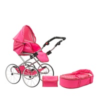 Baby Retro Stroller for dolls 2in1 New Baby Anetka pink with polka dots