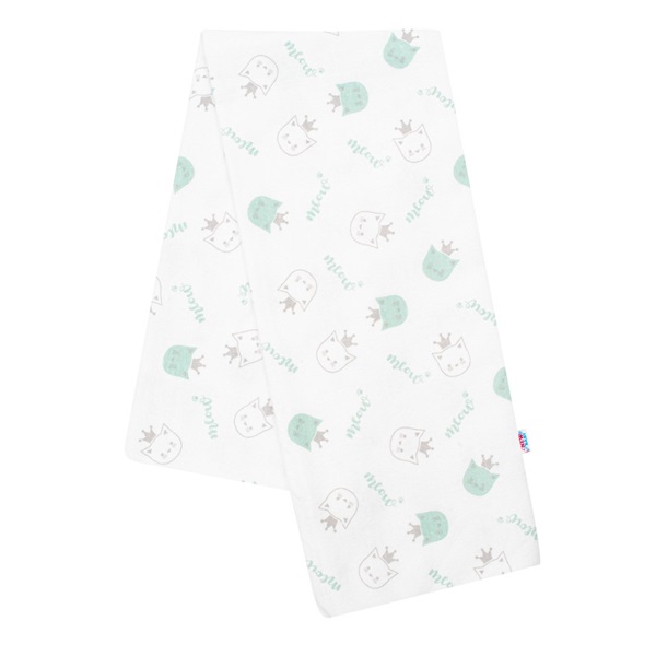 Flannel nappy with print New Baby white meow green