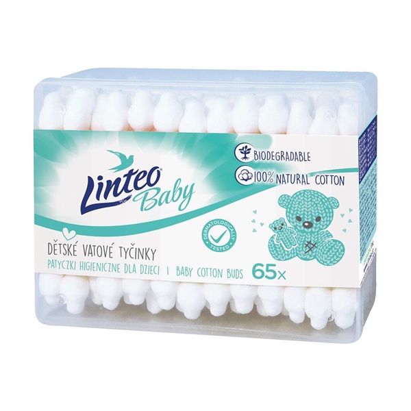 Paper cotton buds 100% natural Linteo 65 pcs in box