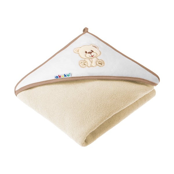 Baby towel 100x100 Akuku beige with teddy bear