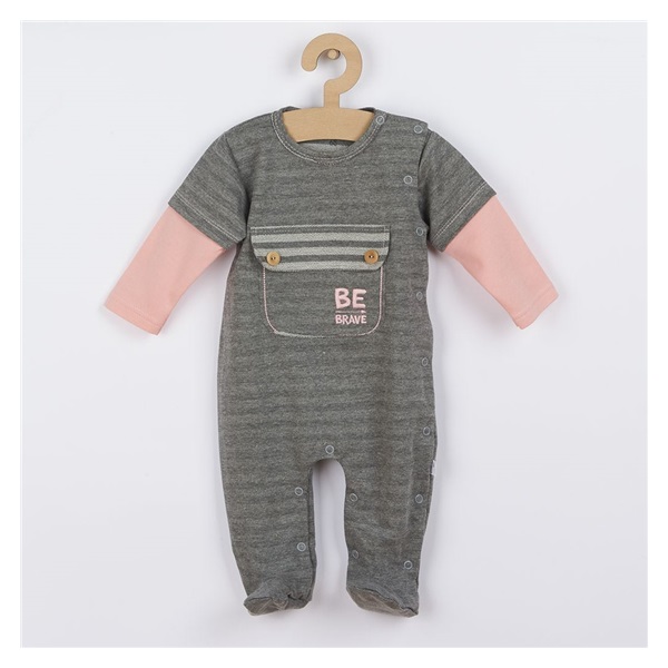 Baby cotton jumpsuit Koala BE BRAVE grey-pink, size 56 (0-3m)