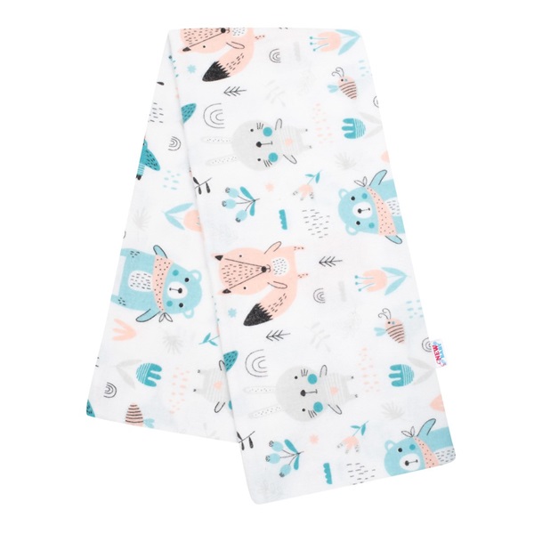 Flannel nappy with New Baby white animals print