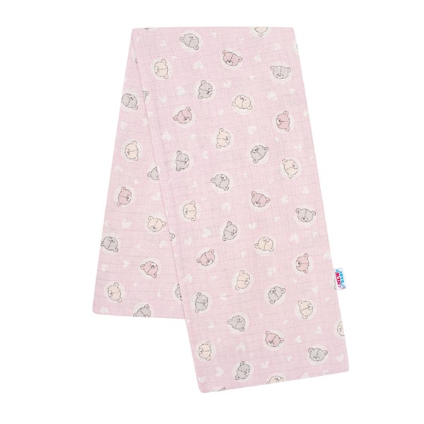 Cotton diaper with print New Baby pink little bears