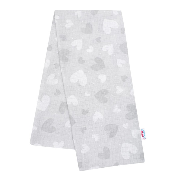 Cotton nappy with New Baby grey hearts print