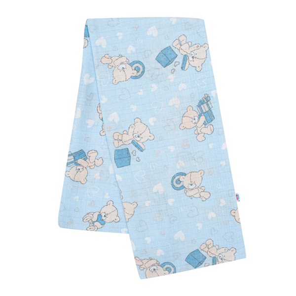 Cotton diaper with print New Baby blue teddy bear and heart