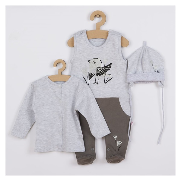 3-piece cotton baby set Koala Birdy grey, size 74 (6-9m)
