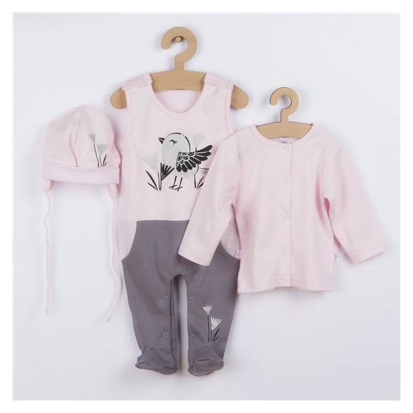 3-piece cotton baby set Koala Birdy pink, size 80 (9-12m)