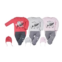 3-piece cotton baby set Koala Birdy grey, size 80 (9-12m)