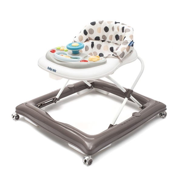 Baby Mix baby walker with steering wheel and silicone wheels grey and white