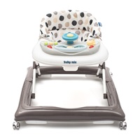 Baby Mix baby walker with steering wheel and silicone wheels grey and white