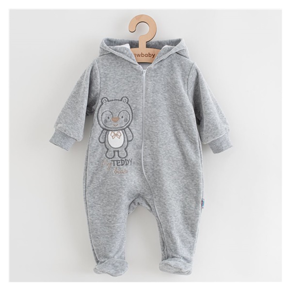 Baby Suede Jumpsuit with Hood New Baby Sweetheart grey, size 56 (0-3m)