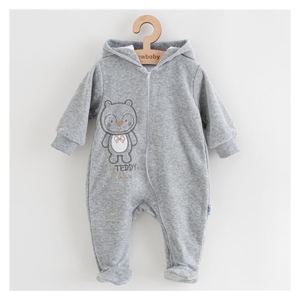 Baby Suede Jumpsuit with Hood New Baby Sweetheart grey, size 62 (3-6m)