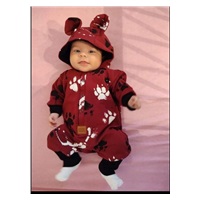 Baby cotton overalls with hood and ears New Baby paw dark pink, size 56 (0-3m)