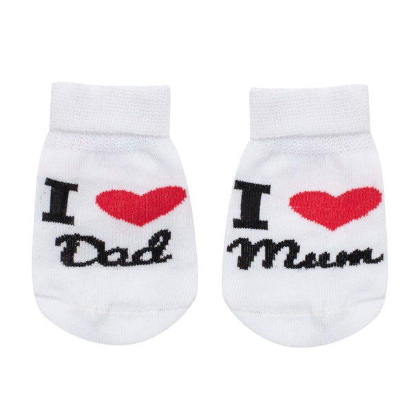 Baby Cotton Socks New Baby I Love Mum and Dad White, size 56 (0-3m)