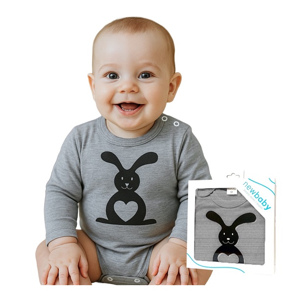 Kojenecké body s dlouhým rukávem New Baby Zvířátko Zajíček - dárkové balení
