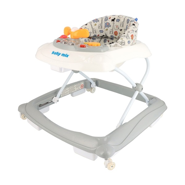 Baby Mix baby walker with steering wheel and silicone wheels grey