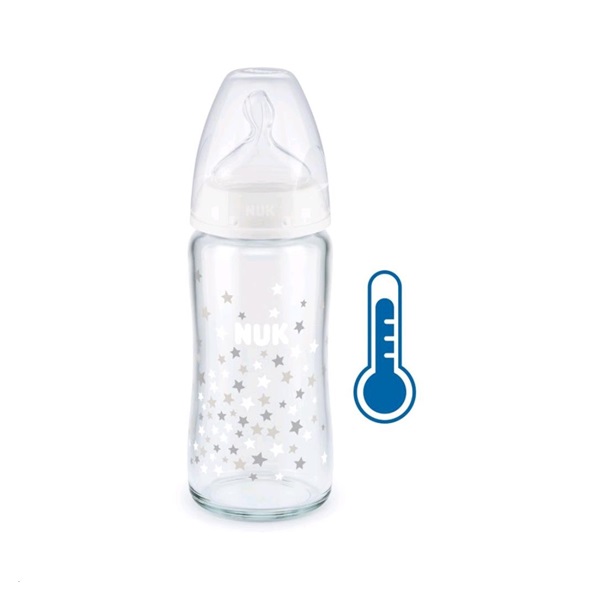 NUK FC glass baby bottle with temperature control 240 ml white