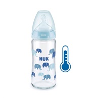 NUK FC glass baby bottle with temperature control 240 ml blue