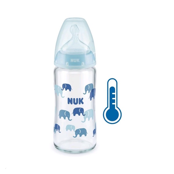 NUK FC glass baby bottle with temperature control 240 ml blue