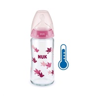 NUK FC glass baby bottle with temperature control 240 ml pink