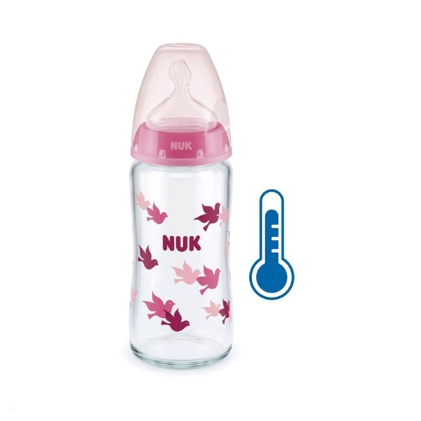 NUK FC glass baby bottle with temperature control 240 ml pink