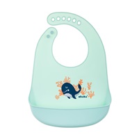 Adjustable baby silicone bib with pocket Akuku whale mint