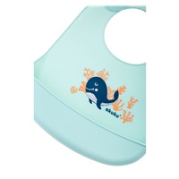 Adjustable baby silicone bib with pocket Akuku whale mint