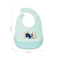 Adjustable baby silicone bib with pocket Akuku whale mint