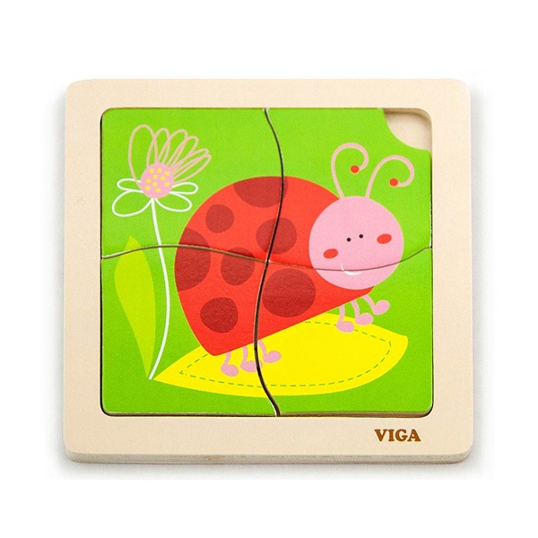 Wooden puzzle for kids Viga 4 pieces Ladybug