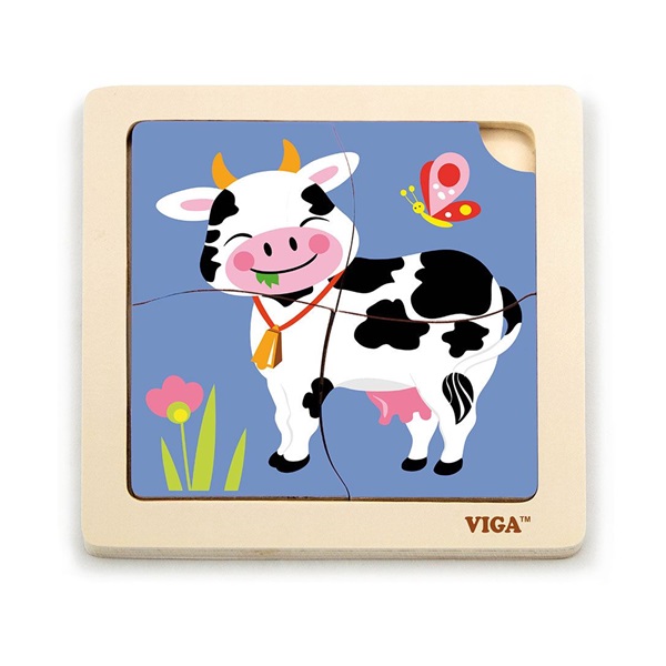 Wooden puzzle for kids Viga 4 pieces Cow