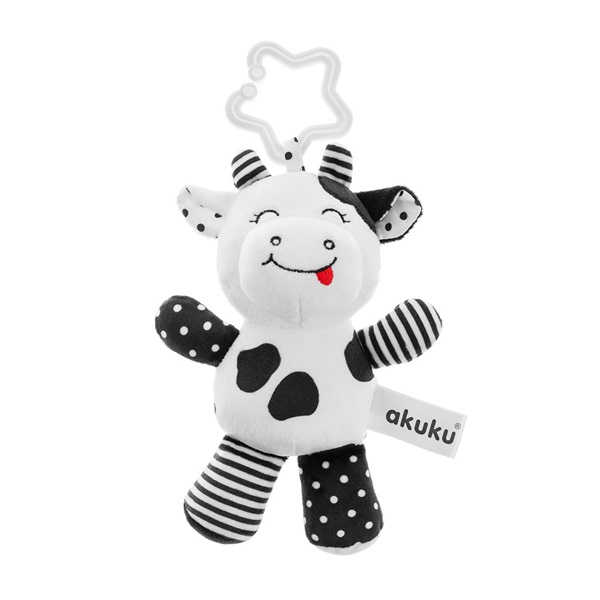 Plush toy with rattle Akuku cow black and white