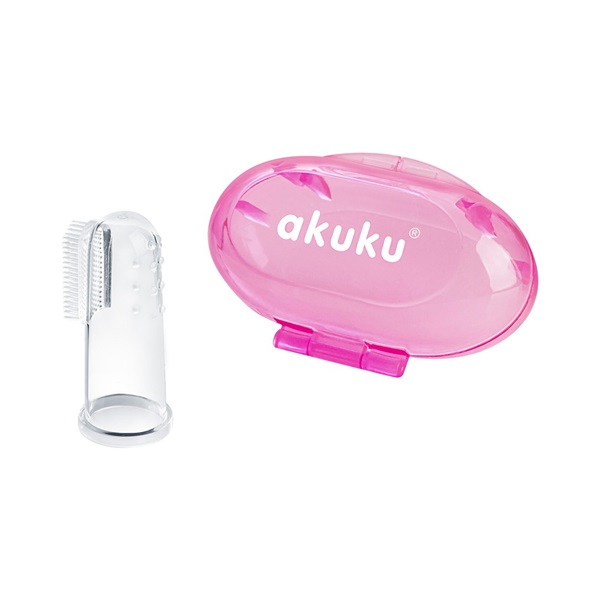 First toothbrush with case Akuku pink