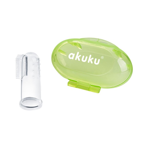 First toothbrush with case Akuku green