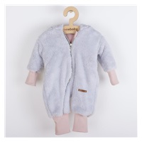 New Baby Teddy bear winter jumpsuit grey and pink, size 62 (3-6m)