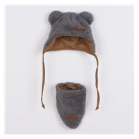 Winter baby hat with neck scarf New Baby Teddy bear grey, size 62 (3-6m)