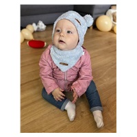 Winter baby hat with neck scarf New Baby Teddy bear grey pink, size 74 (6-9m)