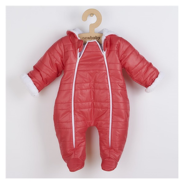 New Baby Pumi red raspberry Winter Infant Jumpsuit with Hood and Ears, size 56 (0-3m)