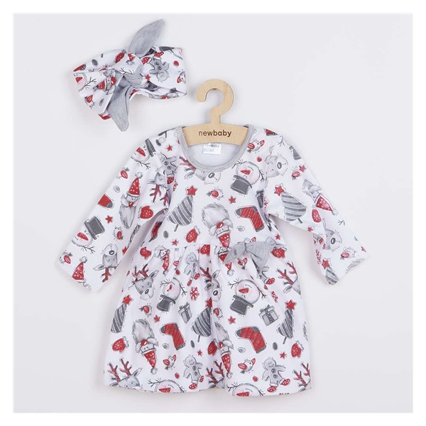 Baby cotton dress with headband New Baby Christmas, size 56 (0-3m)