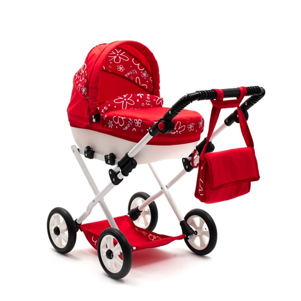 Baby stroller for dolls New Baby COMFORT red flowers white