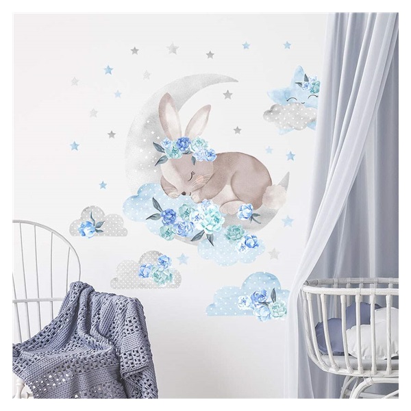 Wall sticker Sleeping rabbit blue