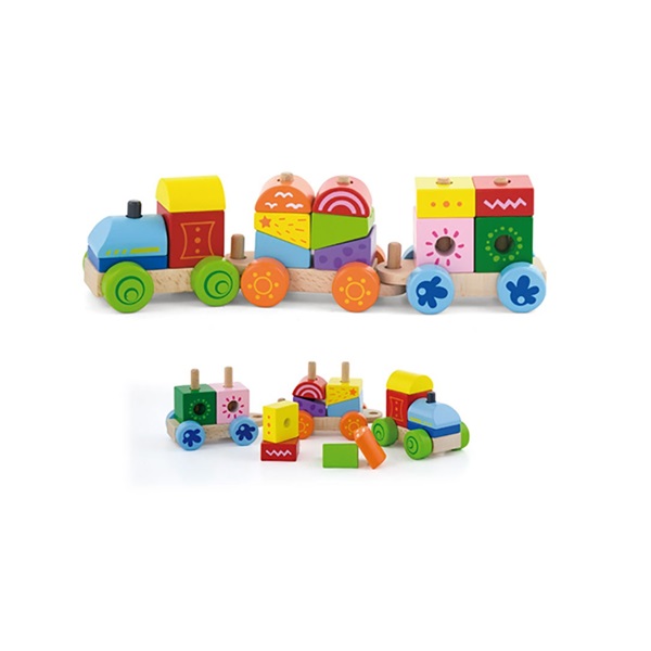 Wooden train with blocks Viga coloured