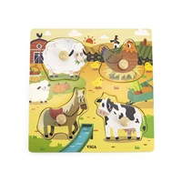 Children's wooden puzzle with handles Viga Farm 4 pieces