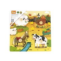 Children‘s wooden puzzle with handles Viga Farm 4 pieces