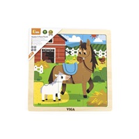 Wooden puzzle for kids Viga 9 pieces Horses