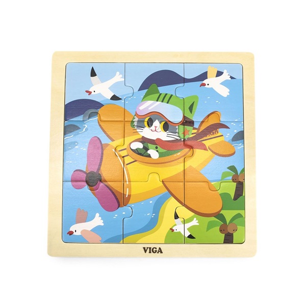 Wooden puzzle for kids Viga 9 pieces Airplane